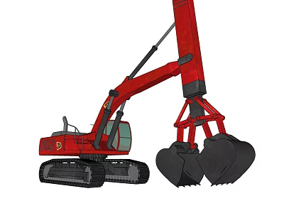 Powerful Red Excavator Function Vehicle With Tracked Undercarriage And Dual Buckets 3d model