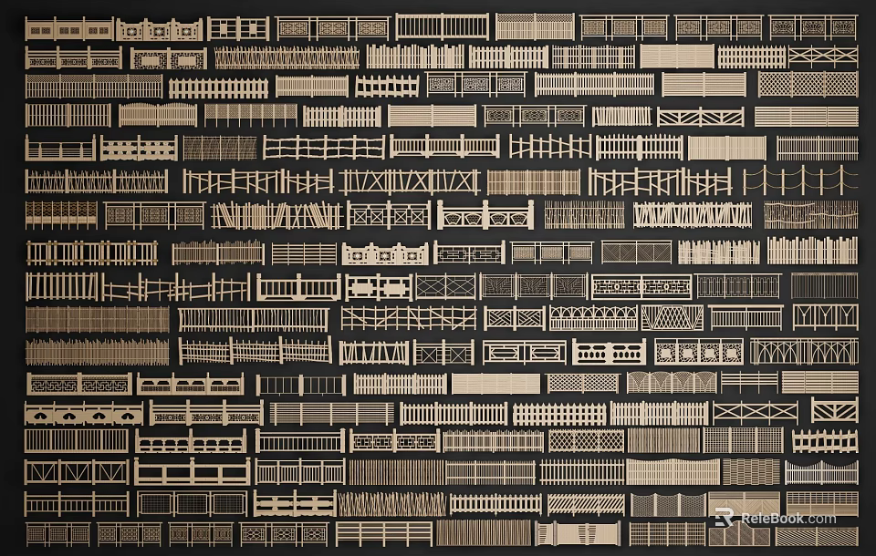 Various Fence Designs Featuring Multiple Patterns and Styles for Garden and Yard Use 3d model