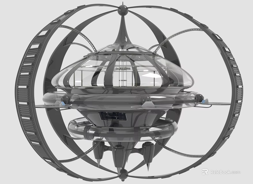 Futuristic Cosmic Spacecraft Design With Spherical Structure Transparent Dome And Circular Frame 3d model 