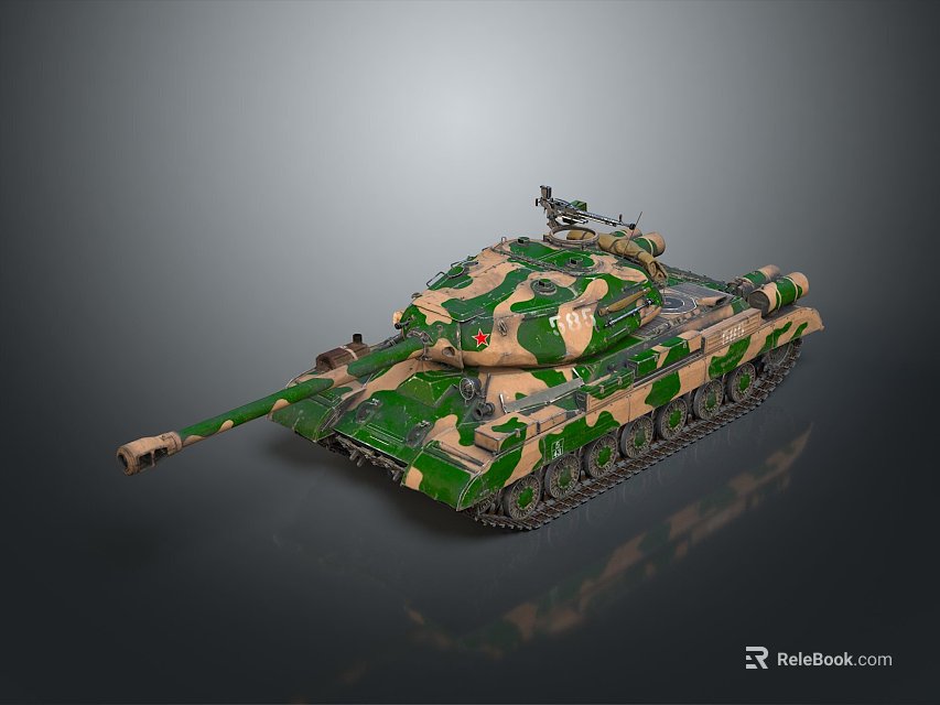 Modern Military Combat Camouflage Tank Armored Vehicle With Cannon And Tracks 3d model 