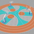 Circular Basketball Gymnasium Design With Orange Track And Green Court Areas