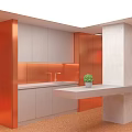 Modern Fitness Reception Desk With Orange Wall Neon Lighting And Computer Setup
