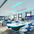 Modern Public Office Area Interior With Open Layout Ergonomic Chairs Green Plants And Screens