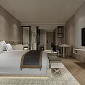 Modern Hotel Room Interior With Comfortable Bed Flat Screen TV And Work Desk 3d model