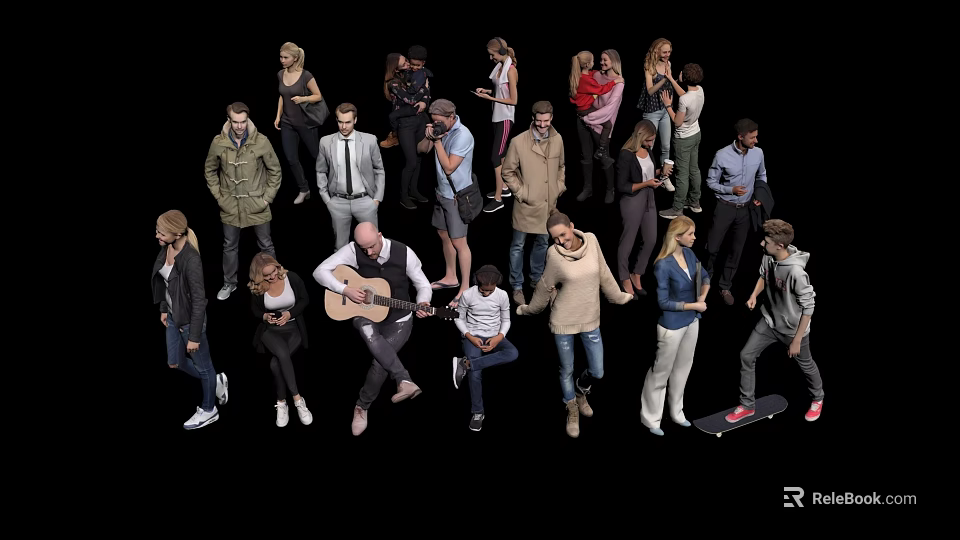 Group of Diverse People Engaging in Various Activities With Casual And Formal Wear 3d model 