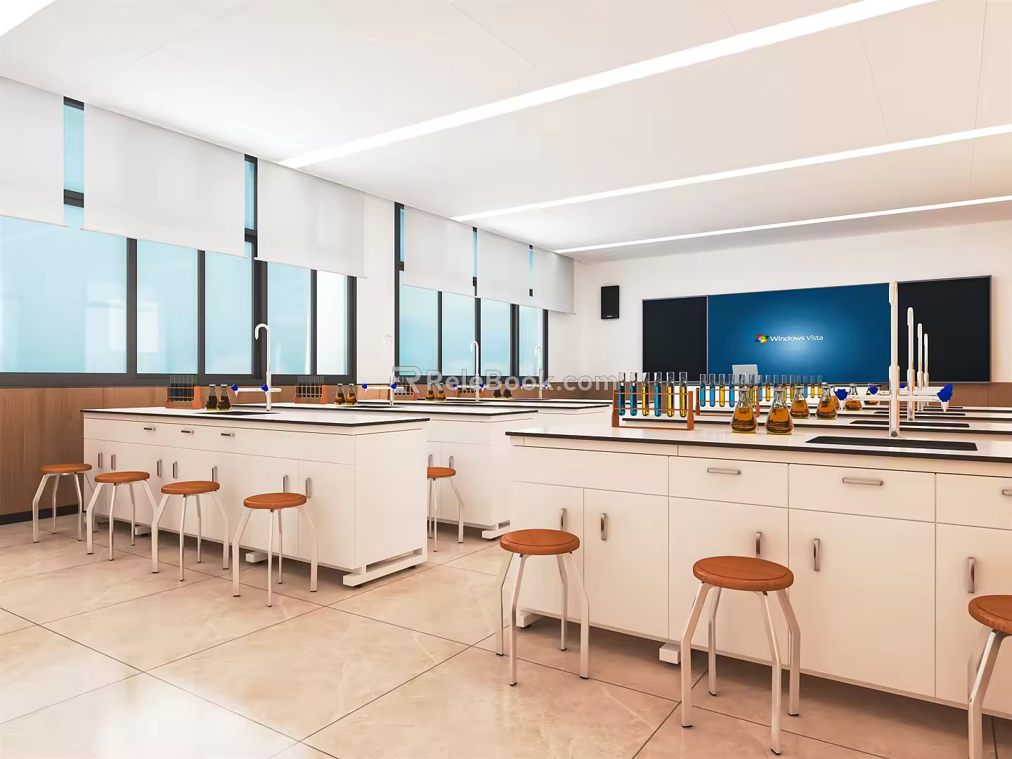 Modern laboratory tables and chairs experimental equipment school classroom desks and chairs desks 3d model