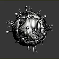 Game Movie Character Metallic Sphere Featuring Intricate Mechanical Spikes Dragon Head Design Sci Fi