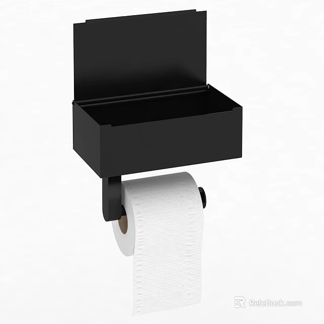 Black Wall Mounted Toilet Paper Holder With Storage Tray Bathroom Essentials 3d model 