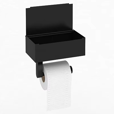Black Wall Mounted Toilet Paper Holder With Storage Tray Bathroom Essentials 3d model