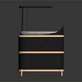 Modern Upholstered Stool With Metal Frame Small Tabletop And Lower Shelves