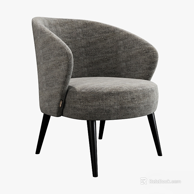 Modern Gray Upholstered Single Sofa With Curved Backrest And Black Slender Legs 3d model 