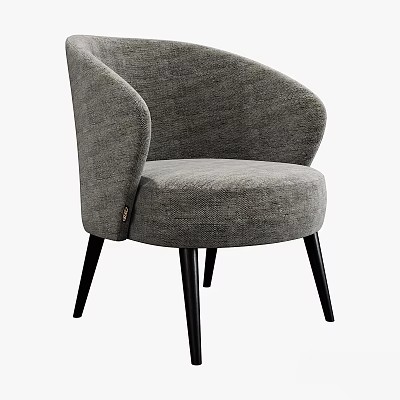 Modern Gray Upholstered Single Sofa With Curved Backrest And Black Slender Legs 3d model