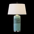 Light Blue Ceramic Table Lamp With Striped Base And White Lampshade 3d model