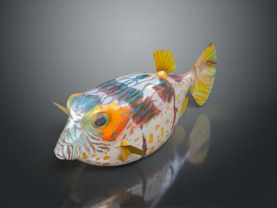 Vibrant Pufferfish with Colorful Patterns Yellow Fins and Tail for Artistic Decorative 3d model