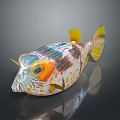 Vibrant Pufferfish with Colorful Patterns Yellow Fins and Tail for Artistic Decorative