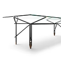 Sleek Glass Top Table With Black Metal Frame And Rolling Wheels Design
