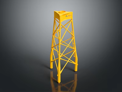 Yellow Industrial Equipment With Steel Frame Support Tower And Stable Base Structure 3d model