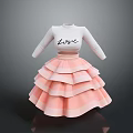 Cute White Long Sleeve Dress With Love Print And Pink Tiered Ruffle Skirt