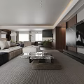 Spacious Modern Open Plan Living And Dining Room With Luxury Wood And Marble Interior Design