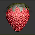 Red Strawberry With Green Leaves And Glossy Textured Surface On Dark Background