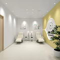Warm Psychology Counseling Room Interior With Comfortable Reclining Chairs Green Plant And Decorative Paintings