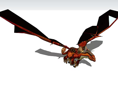 Game and Movie Character Mythical Red and Black Dragon with Large Wings and Scales 3d model