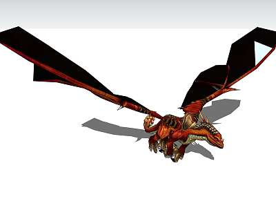 Game and Movie Character Mythical Red and Black Dragon with Large Wings and Scales 3d model