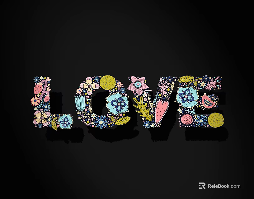 Colorful LOVE Word Design With Floral Patterns And Decorative Elements 3d model 