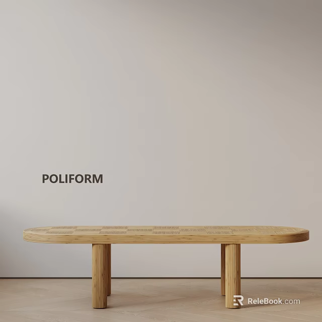 Poliform Wooden Sofa Bench Oval Shaped With Textured Surface And Two Pillar Legs 3d model