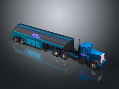 Blue Fuel Tanker Truck Semi Trailer With Multiple Wheels And Modern Design 3d model