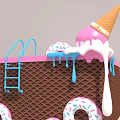 Art Installation Featuring Giant Ice Cream Cone With Melting Pink Cream And Waffle Pool Structure