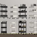 Multiple Modern Shelving Units in Various Colors with Mobile Wheels for Multi Tier Storage 3d model