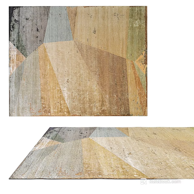 Abstract Geometric Square Carpet Design Featuring Beige Gray And Green Tones With Artistic Patterns 3d model