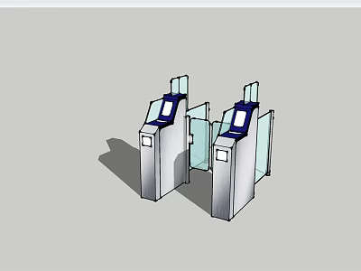 Modern Public Access Gates With Glass Doors And Control Panels 3d model