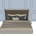 Modern Double Bed with Upholstered Headboard and Gray Beige Pillows in Minimalist Room