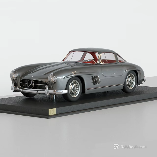 Silver Mercedes Classic Sports Car Model With Vintage Design On Display Stand 3d model 