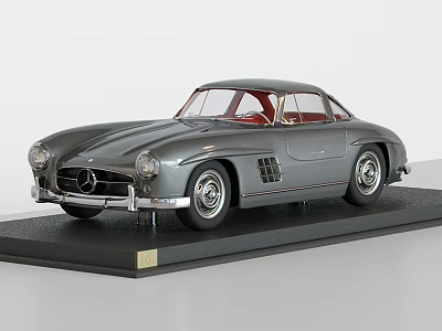 Silver Mercedes Classic Sports Car Model With Vintage Design On Display Stand 3d model
