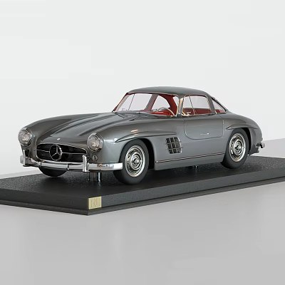 Silver Mercedes Classic Sports Car Model With Vintage Design On Display Stand 3d model
