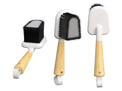 Essential Household Cleaning Brushes with Wooden Handles and White Brush Heads in Three Different Designs 3d model