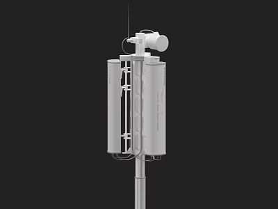 Outdoor Commercial Equipment Featuring White Cylindrical Structure And Top Antenna 3d model