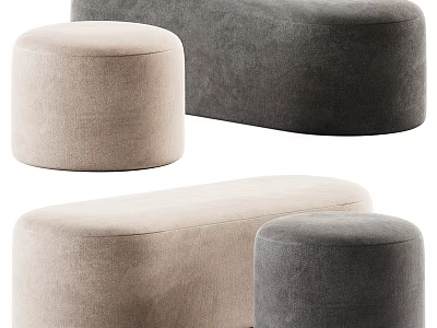 Modern Round And Rectangular Gray Beige Velvet Ottoman Footstool For Living Room Decor 3d model