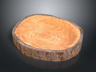 Handmade Natural Wooden Plate From Log Slice With Tree Ring Texture And Bark Edge 3d model