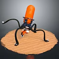 Orange Mechanical Robot With Octopus Like Tentacles Standing On Sandy Surface