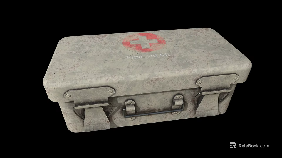 Vintage Medical First Aid Kit With Red Cross Symbol And Metal Case 3d model 