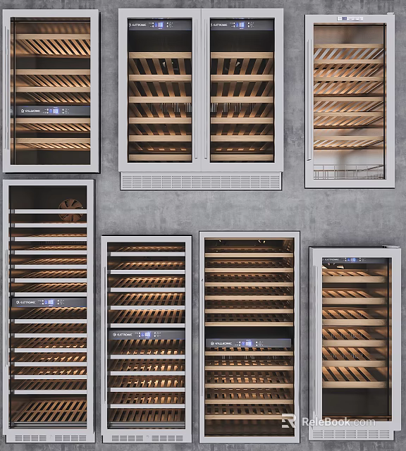 Modern Wine Cabinet Design With Glass Doors And Wooden Wine Racks 3d model 