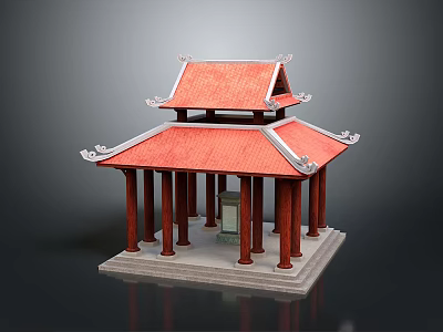Traditional Chinese Pavilion With Red Roof Multi Tiered Structure Red Pillars And Decorative Eaves 3d model