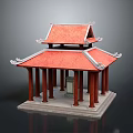 Traditional Chinese Pavilion With Red Roof Multi Tiered Structure Red Pillars And Decorative Eaves