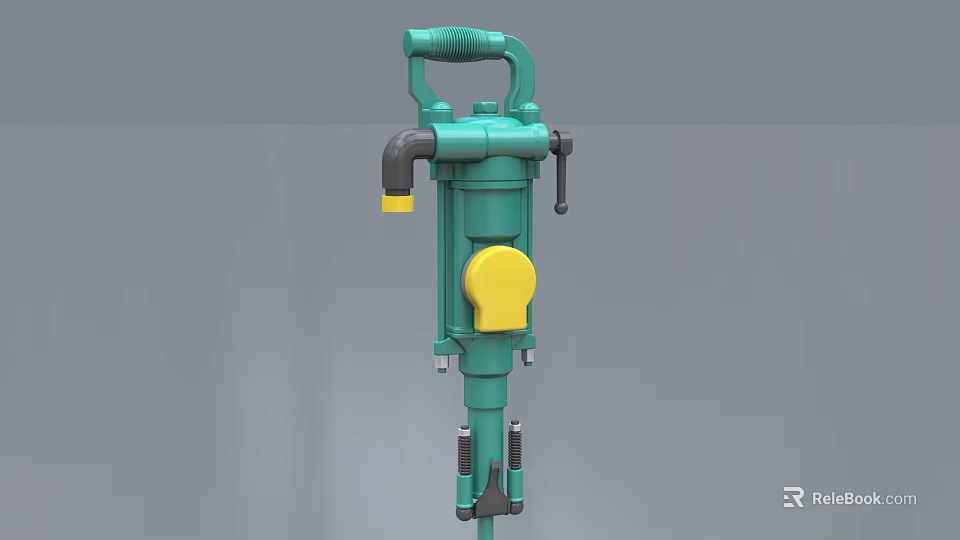 Industrial Equipment Green And Yellow Pneumatic Hammer With Handle And Hose Connection 3d model 