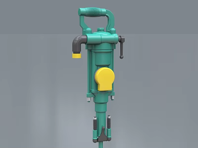 Industrial Equipment Green And Yellow Pneumatic Hammer With Handle And Hose Connection 3d model