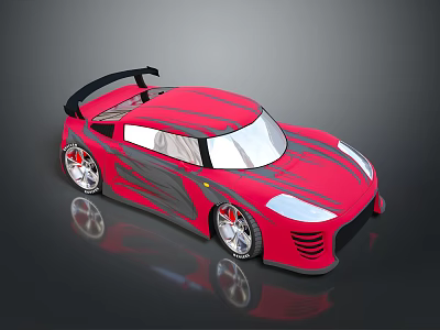 Red Sports Car Featuring Black Rear Spoiler Silver Alloy Wheels And Black Stripes 3d model